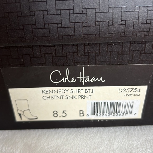 Cole Haan Kennedy Snakeskin Leather Heeled Mid Calf Boot Brown Size 8.5 - Picture 10 of 12